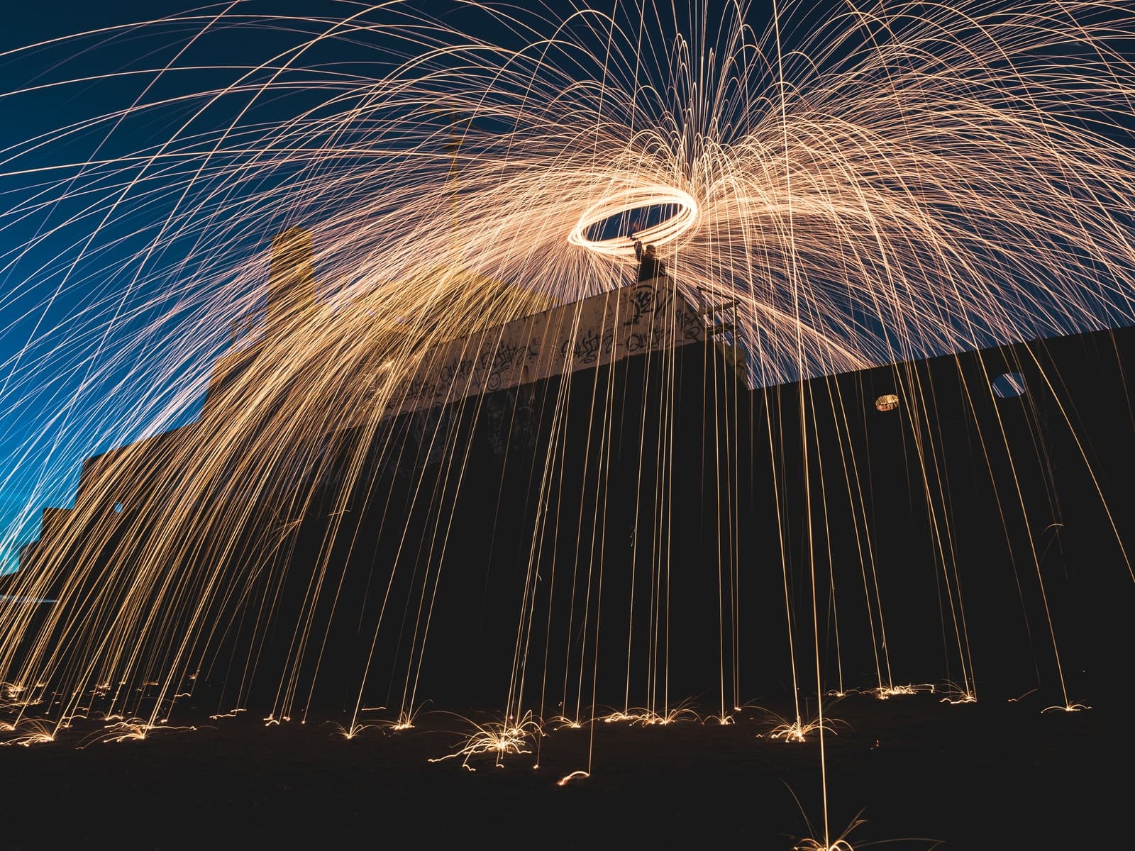 steel wool photography of man