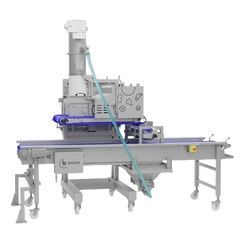 Efficient topping strewer for bakery production lines