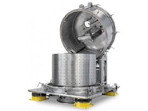 Vertical peeler centrifuge