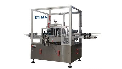 Self-adhesive linear labeling machine for bottles