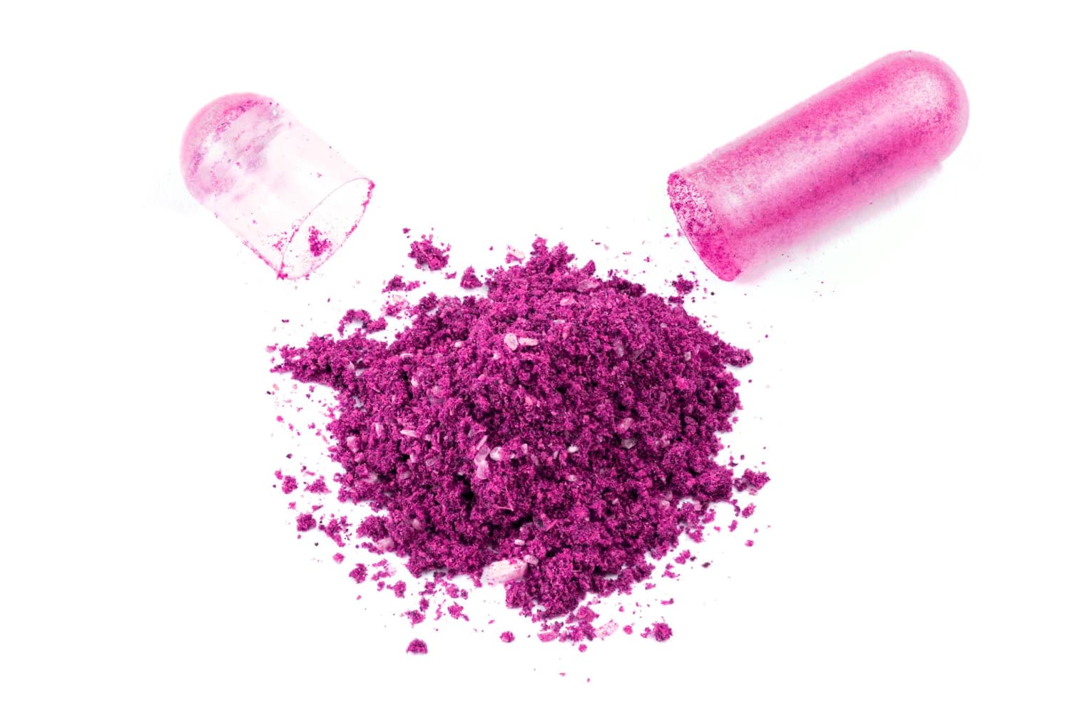 pink powder isolate with pink capsule shells in background