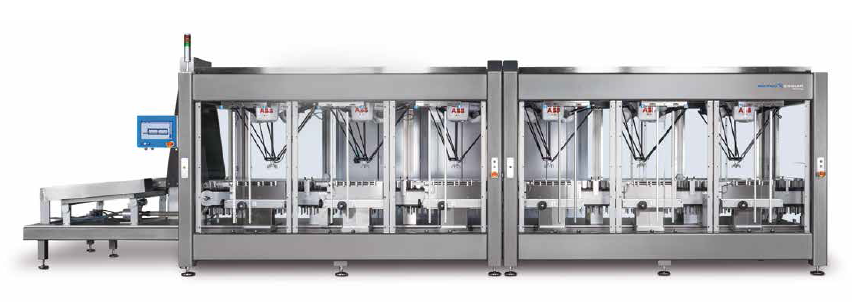 Pick and place transfer for strips into cartoner