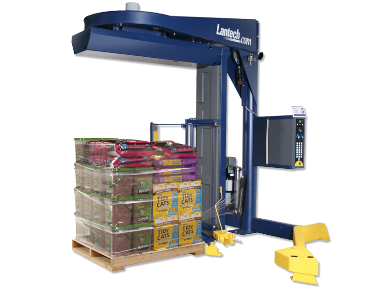 Semi-automatic straddle stretch wrapper