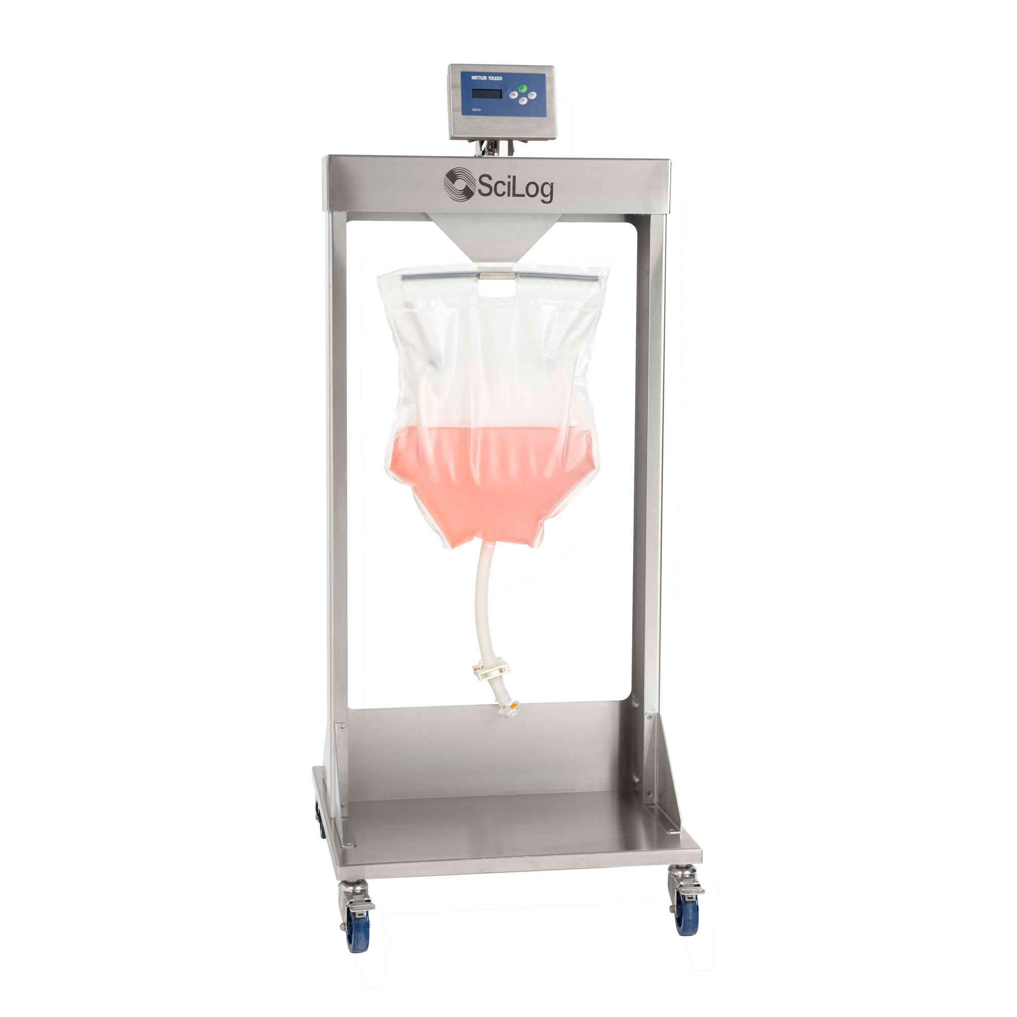 Bag holder and weighing platform for bioprocesses