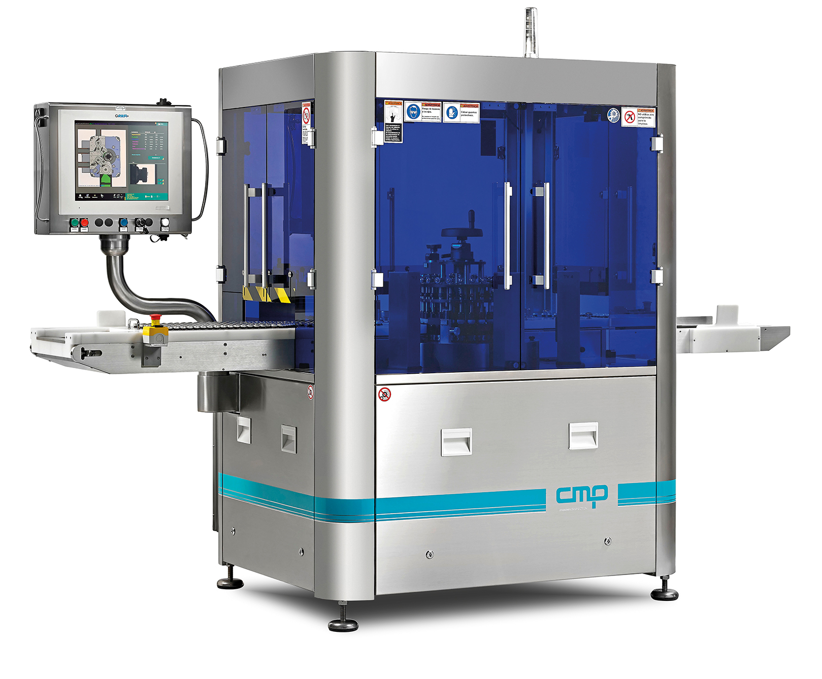 Flexible automatic inspection machine for ampoules, vials, cartridges
