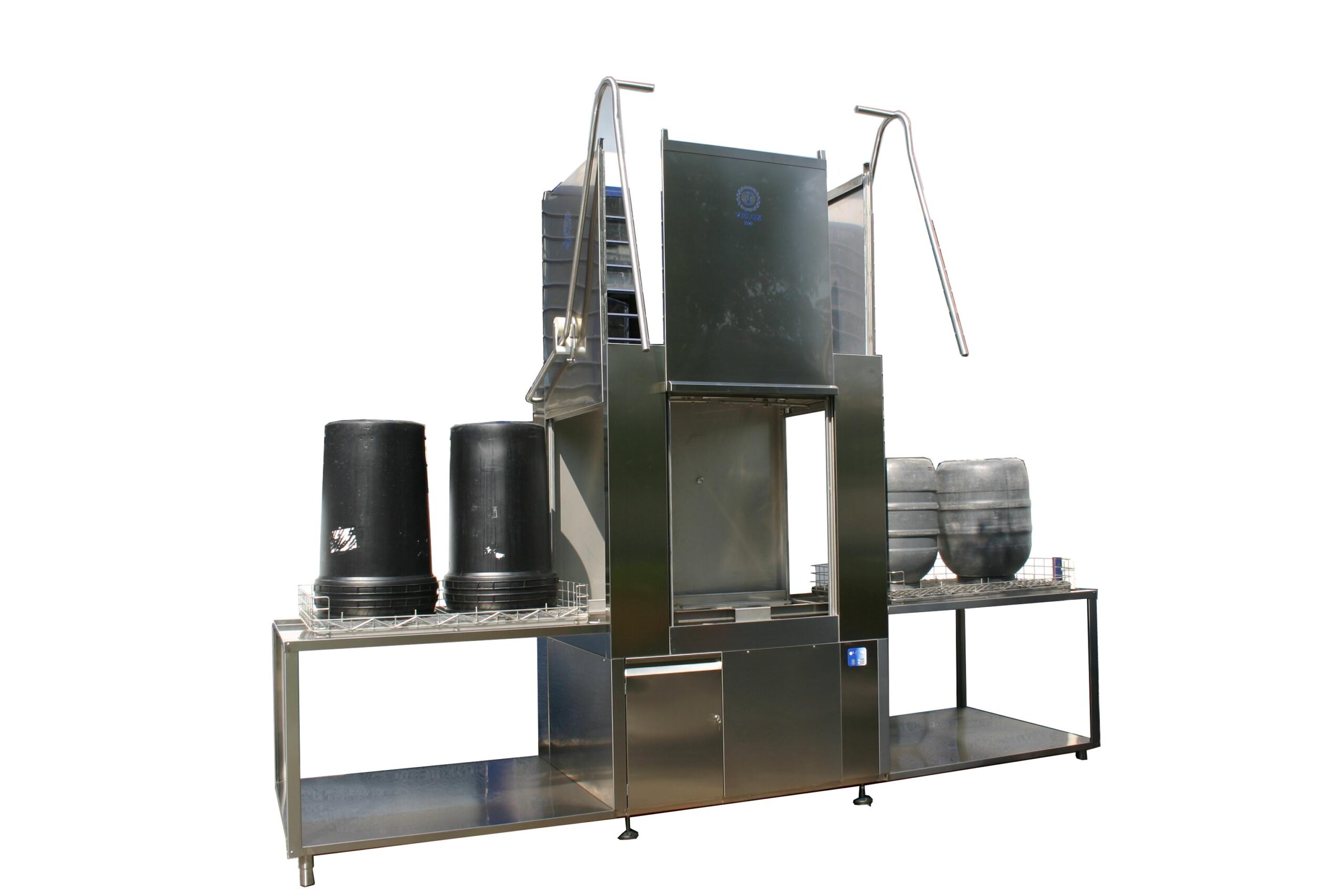 Washing cabinet for food bulk containers
