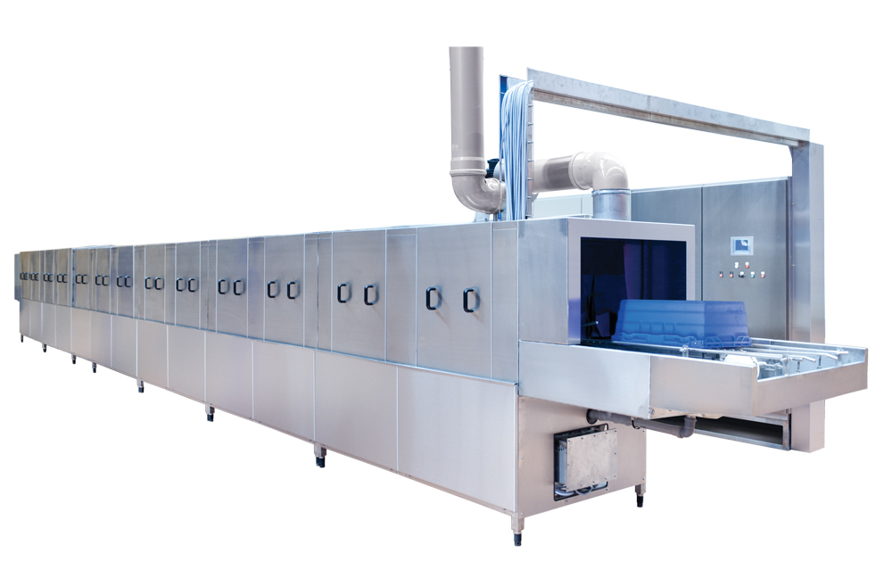 Industrial washer for plastic crates