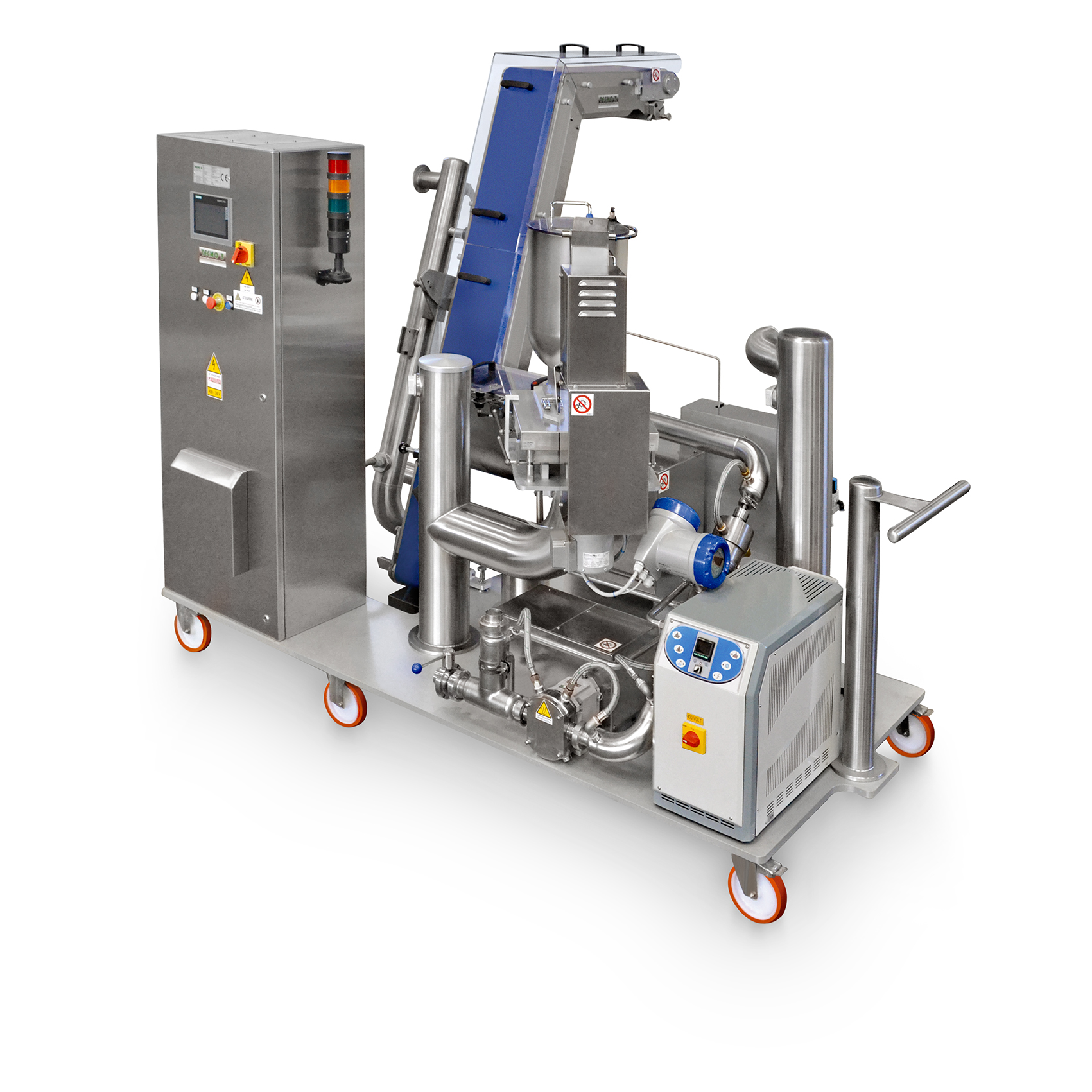 Mixer for production of chocolate with inclusions