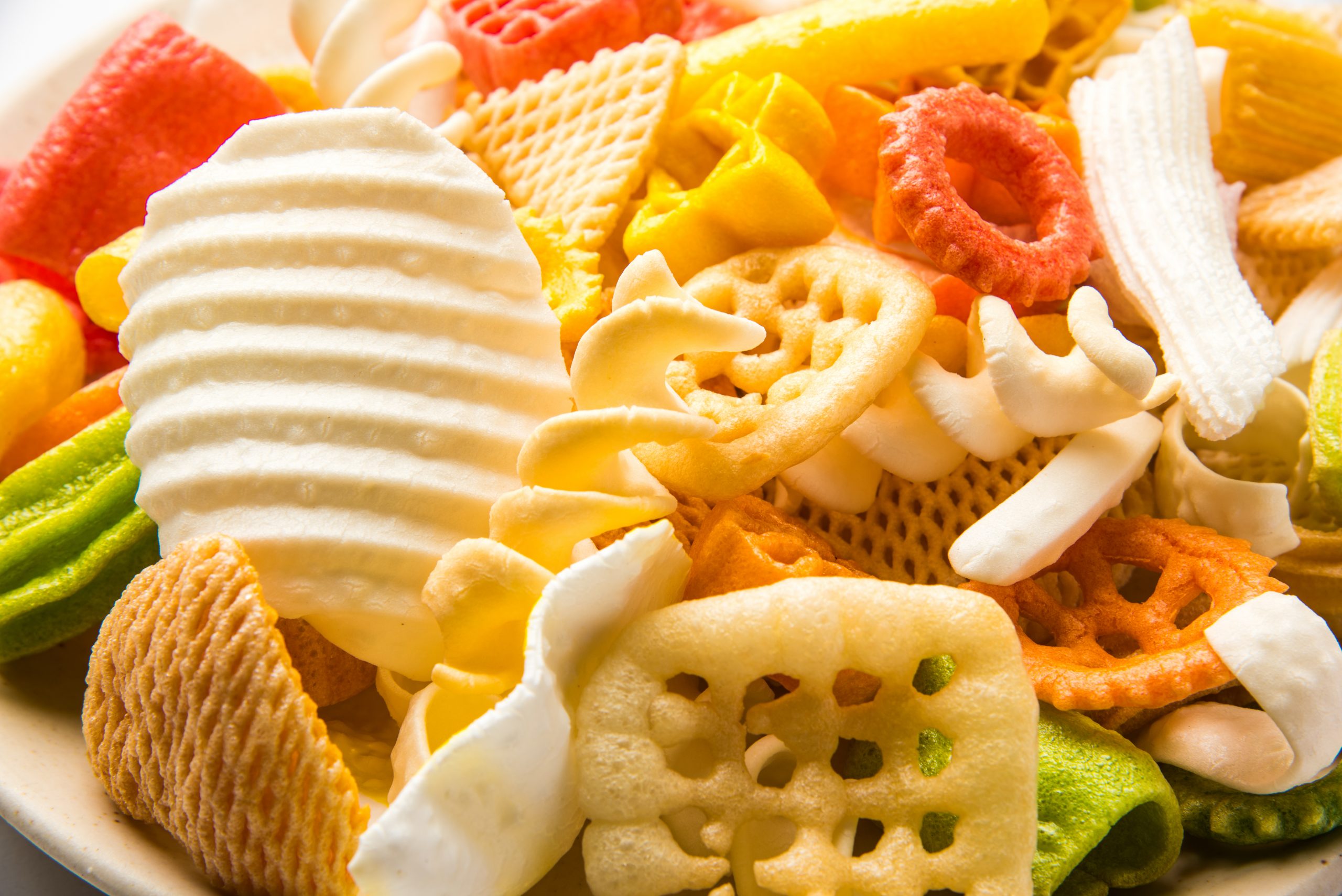 Multicolored and different-shaped ready pellet snacks