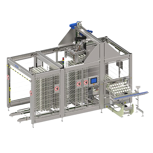 Rack presentation and de-stacking system