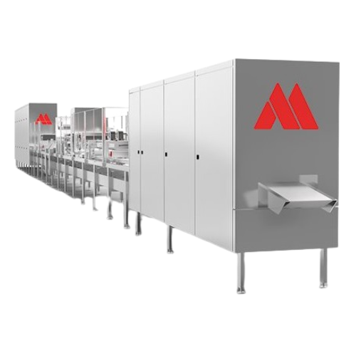 Flexible chocolate moulding line for limited space production