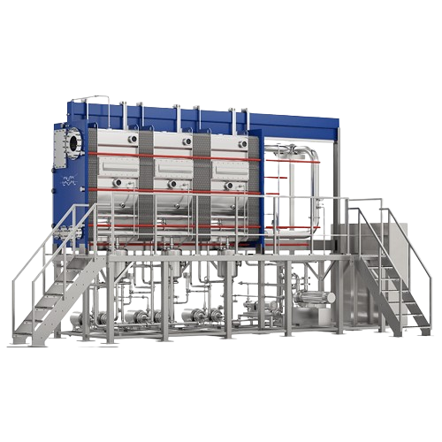 Climbing film plate evaporator for food industry