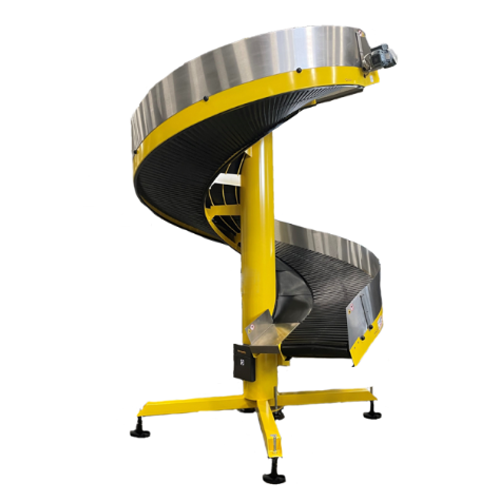 Controlled spiral conveyor for logistic centers