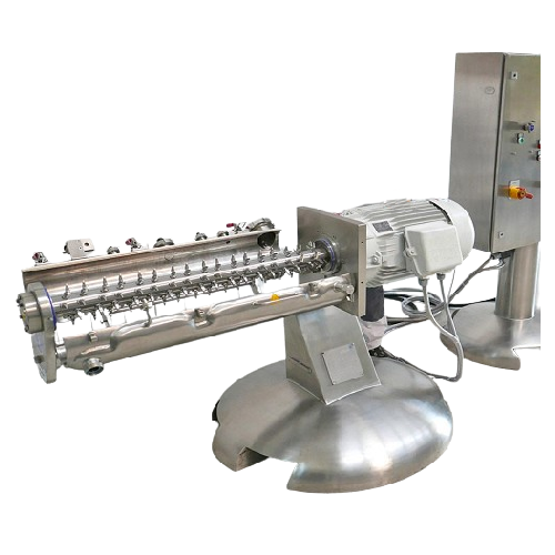 Continuous granulator for powdery goods