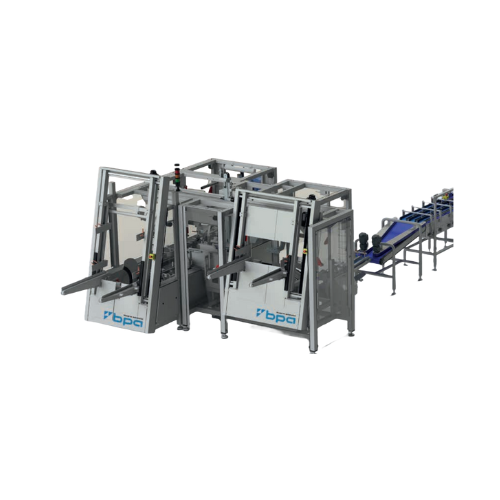 Wrap around case packer for horizontal and vertical packing patterns