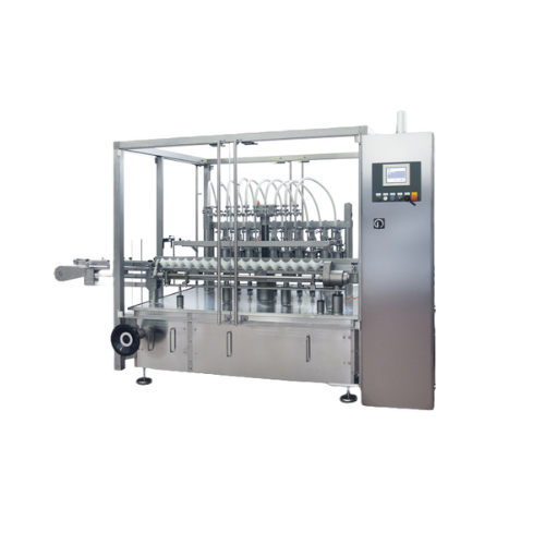 Linear intermittent motion filling system for high-density liquids