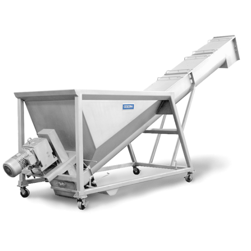 Inclined screw loader for food processing