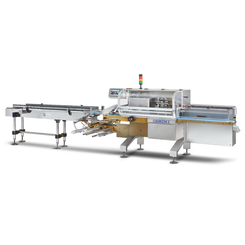 Flow pack packaging for flexible wrapping material