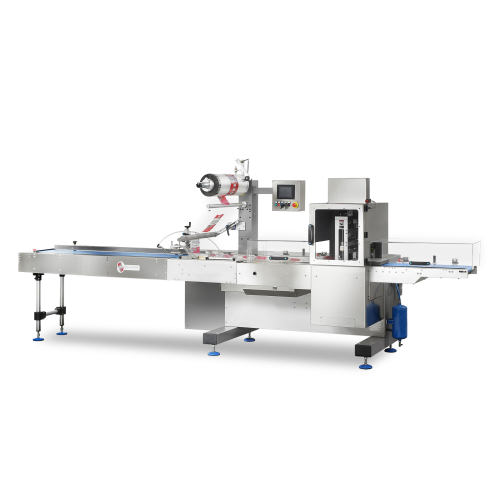 Flow pack packaging solution for flexible wrapping material