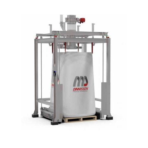 Calibratable big bag filling station for dust-free operations