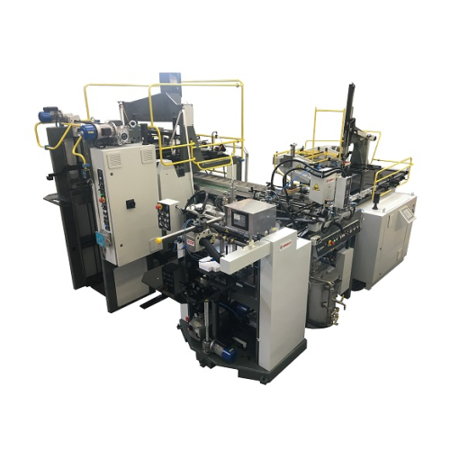 Automatic mechanical line for wrapped cardboard boxes