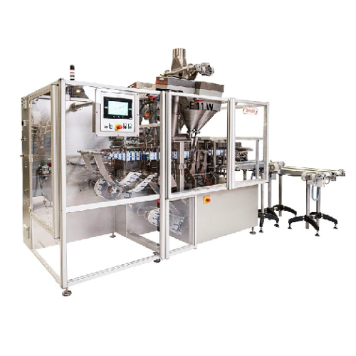Horizontal flat pouching line for liquid soaps