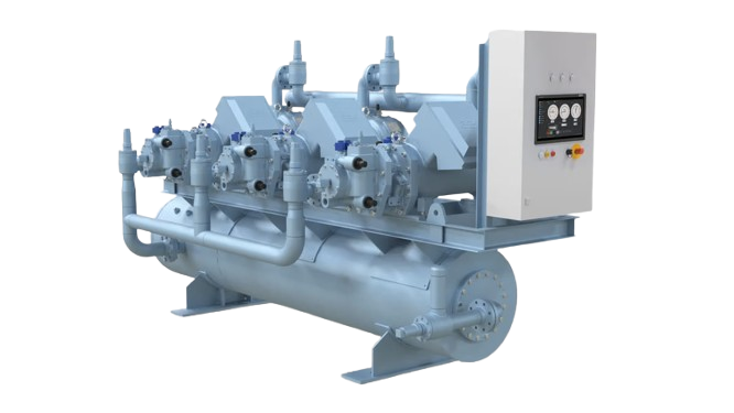 Screw compressor package for efficient industrial cooling