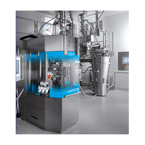 Continuous granulation and compression line for pharmaceuticals