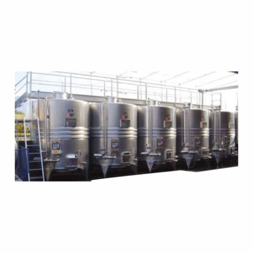Vertical red winemaking tanks