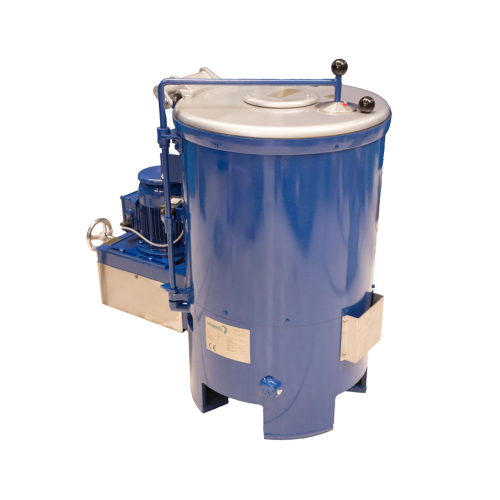 Coating centrifuge for small parts with oil and adhesives