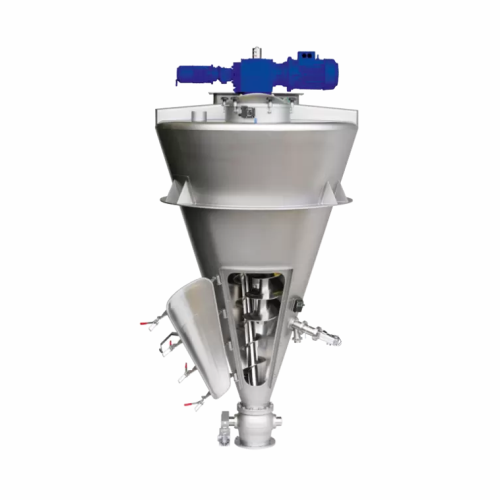 Batch mixer for segregative, free-flowing powders and pastes