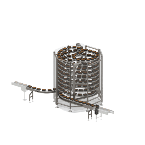 Tray buffering system for downstream absorption