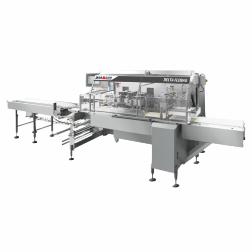 Flow wrapper for processed meat and cheese
