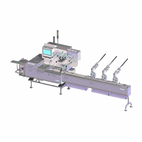 Flow wrapper for biscuits in stacks