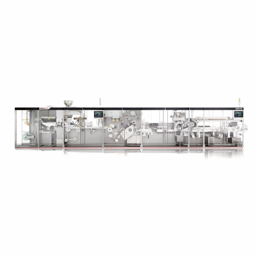 High-speed blister packaging with integrated cartoner