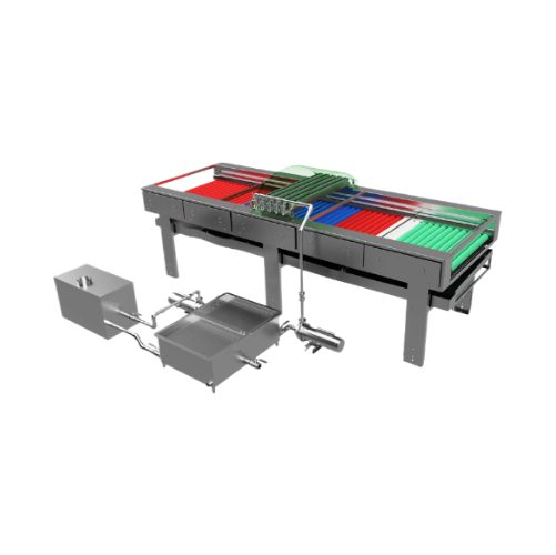 Heated flooder for sanitation in fresh produce processing