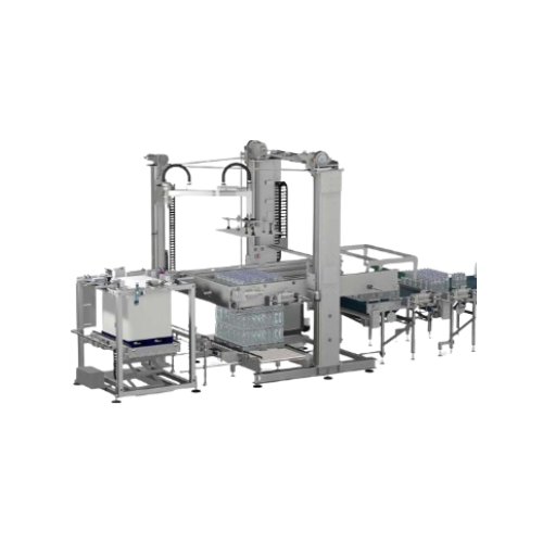 Twin-column palletizer for flexible packaging feed