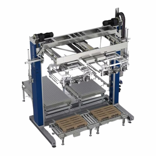 Palletising and depalletising system for returnable crates