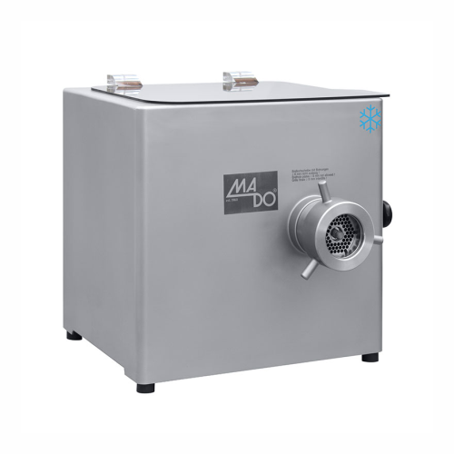 Cooled grinder for meat processing
