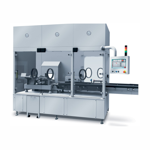 Nested syringe filling and stoppering line