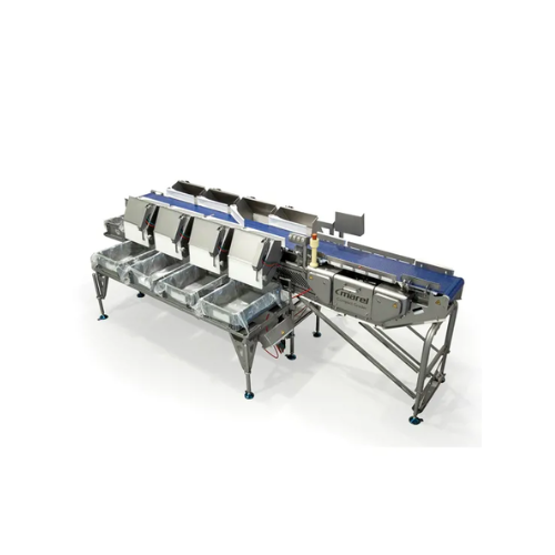 Compact grader for poultry and meat processing