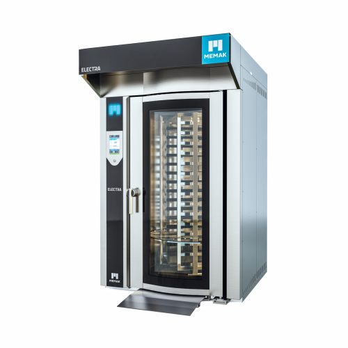 Rotary rack oven for bakeries