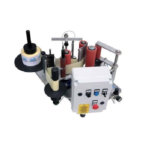 Semiautomatic labelling solution for cylindrical bottles