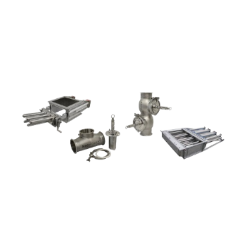 Magnetic separators for metal contaminant removal in powder processing