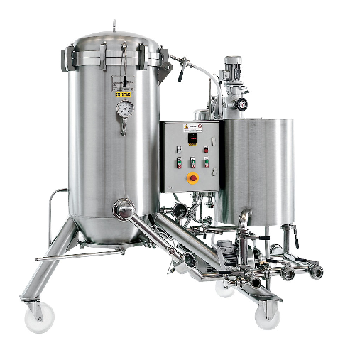 Vertical leaves pressure filter for wine and viscous liquids