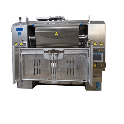 Industrial enclosed frame mixer for high-capacity dough mixing