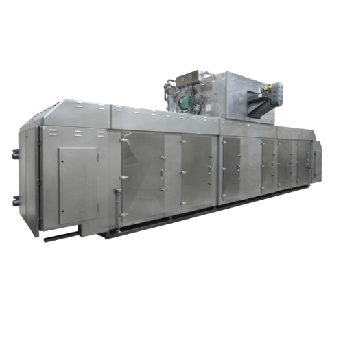 Industrial multi-pass dryer for bakery products