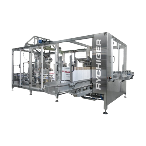 Compact case packer for secondary packaging