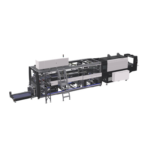 Film shrink wrappers with 90° infeed