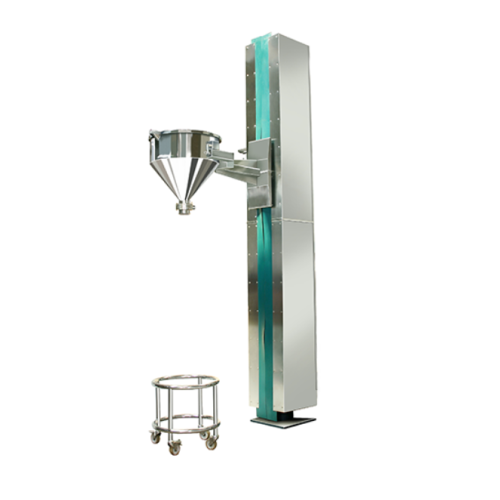 Material lifting system for dust-free transfer in pharma plants